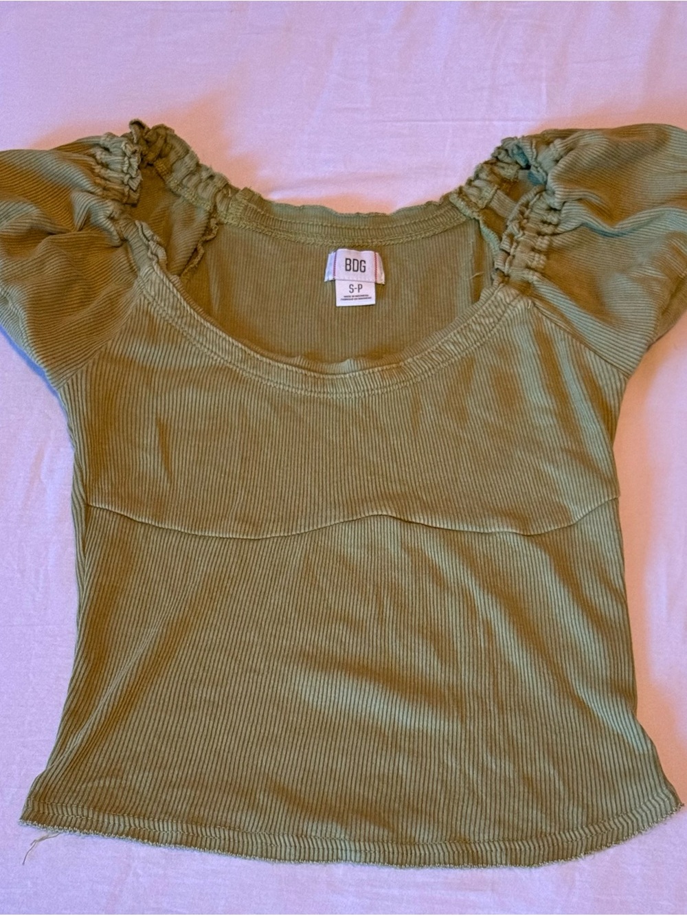 Urban Outfitters BDG Olive Puff Sleeve Crop Top